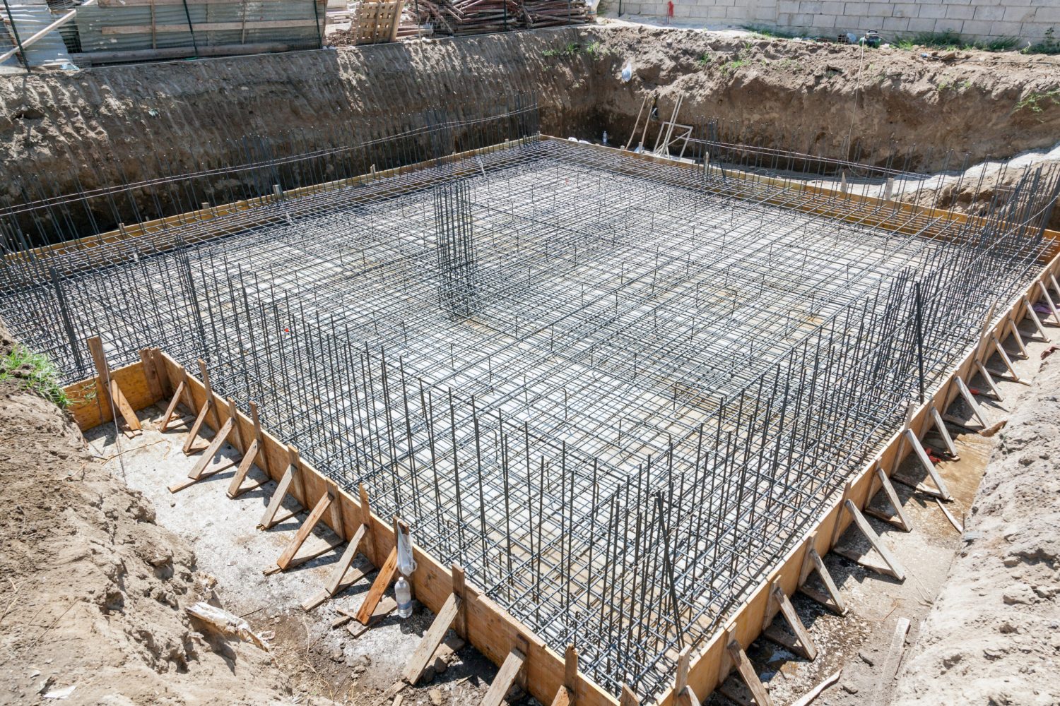 Foundation of a new house with reinforced concrete.